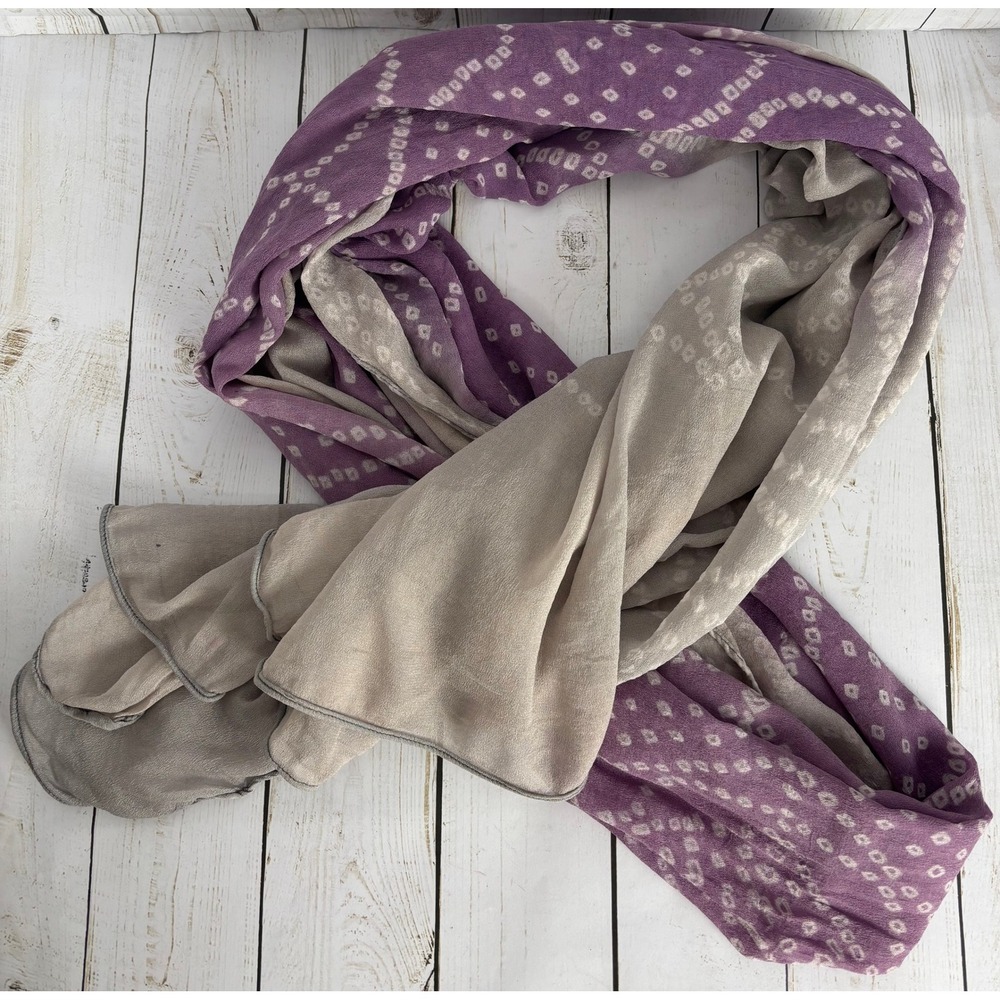 West Elm Purple Grey Ombre Bandhani Lightweight Silk Scarf Wrap Shawl 2435
